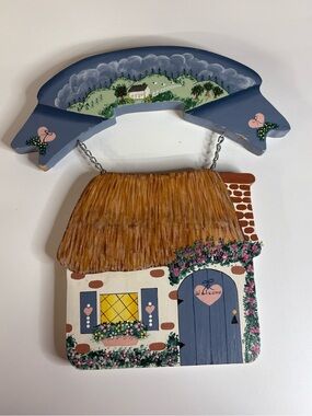 Country House Wooden Hanging Sign Hand Painted Welcome Cottagecore